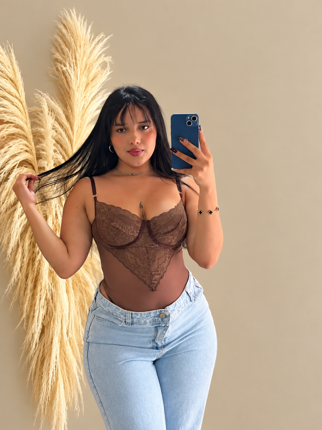 Body tiras encaje café