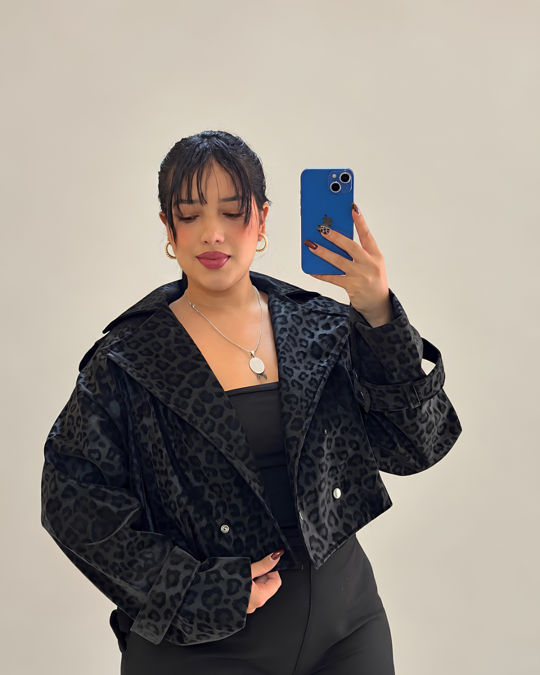 Chaqueta cuero leopardo
