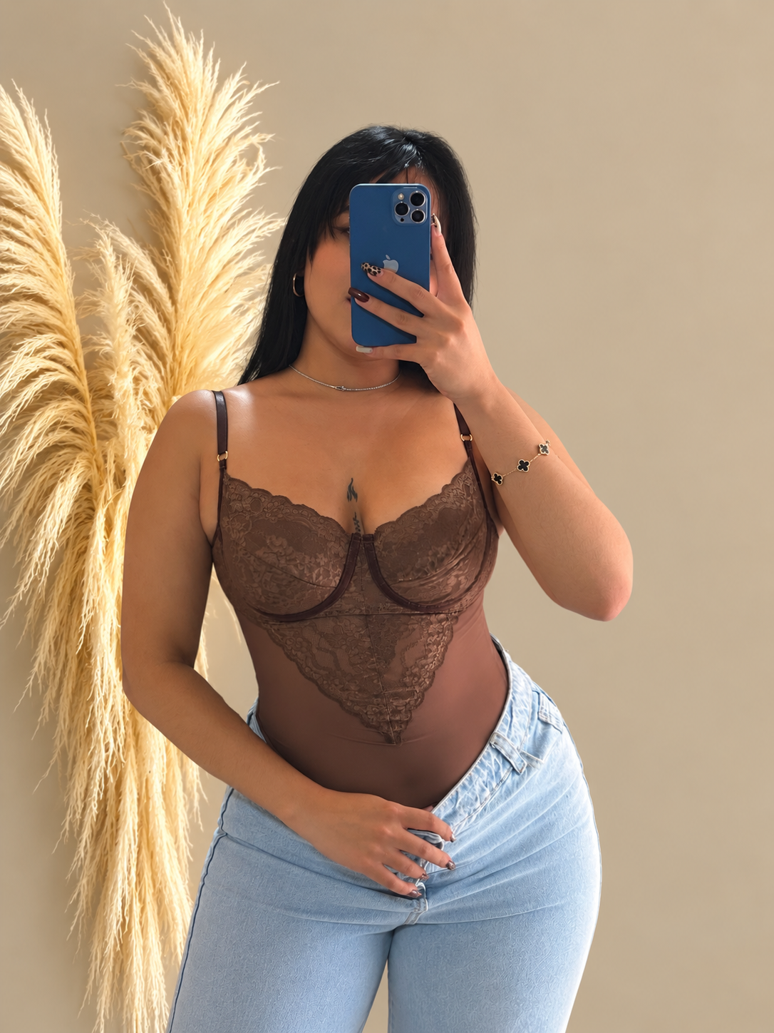 Body tiras encaje café