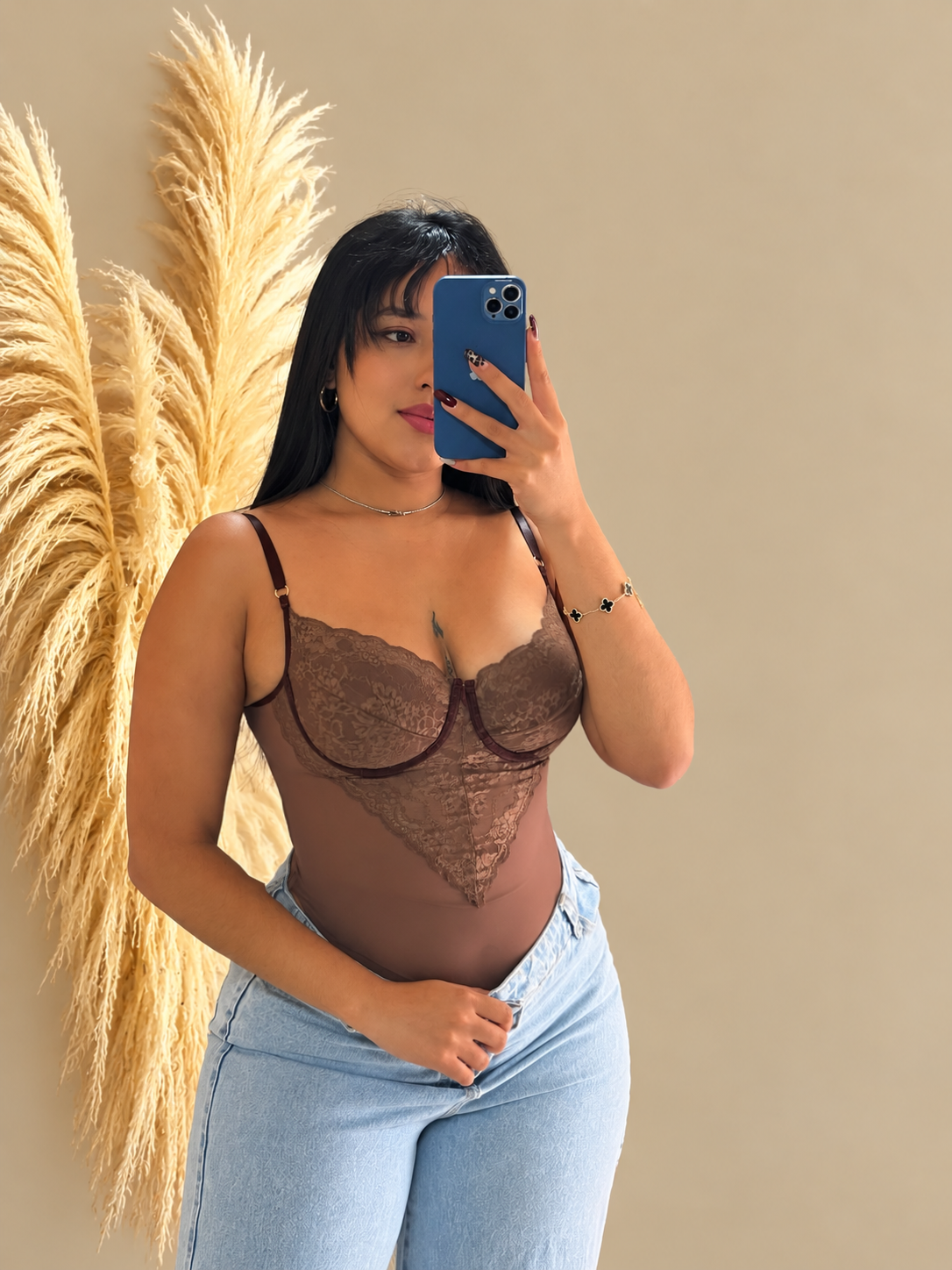 Body tiras encaje café