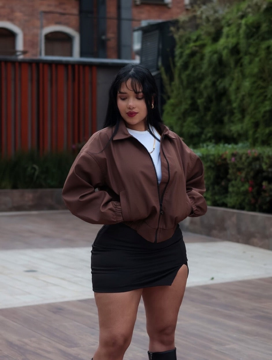Chaqueta cuero + falda y top