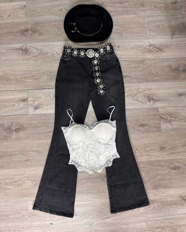 Combo Jean bota campana + Corset botton